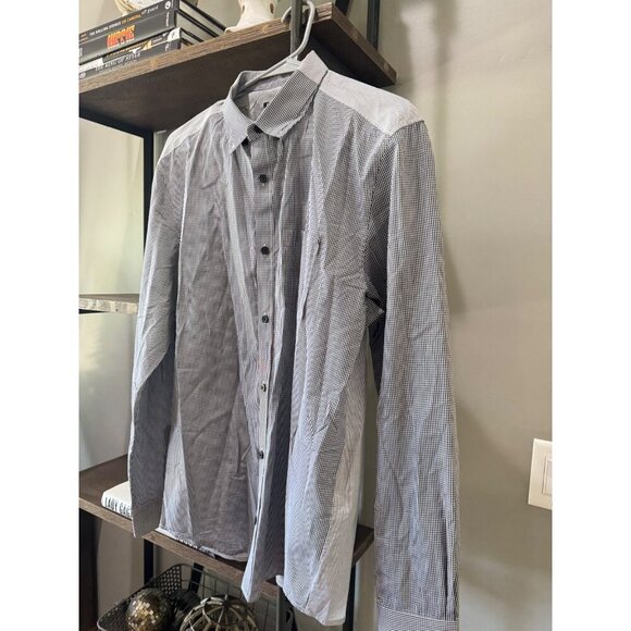 Elie Tahari Classic Fit Button Up Checkered Dress Shirt Black White Mens Size La - Picture 2 of 6